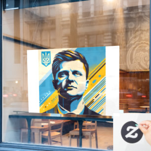 Autocollant Pour Fenêtre Zelenskyy UNITED24 Ukraine Portrait de fixation de
