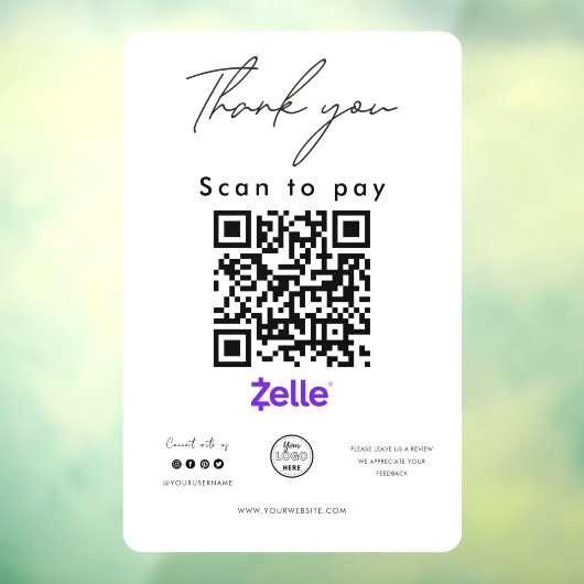Autocollant Pour Fenêtre Zelle QR Code Logo Scan to Pay Merci (Feuille 3)
