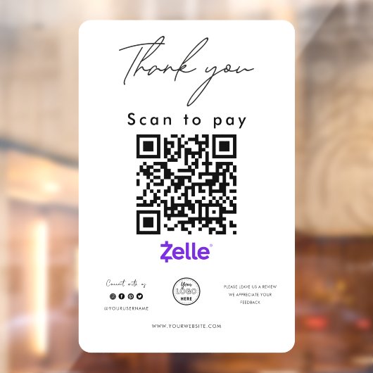 Autocollant Pour Fenêtre Zelle QR Code Logo Scan to Pay Merci (Feuille 2)