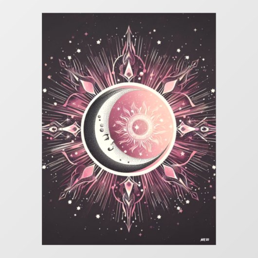 Autocollant Pour Fenêtre Zodiac Céleste Lune Étoiles rose Noir (Feuille)