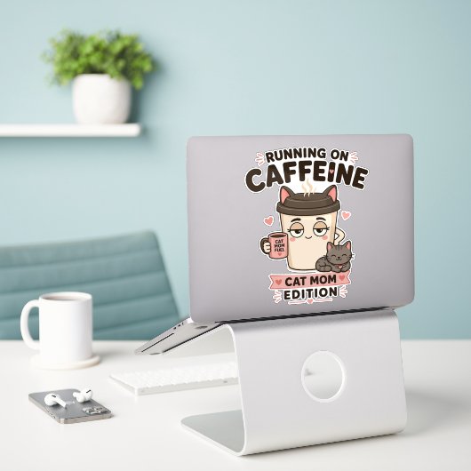 Autocollant pour ordinateur portable Mère de chat  (Ordinateur portable sur le bureau)