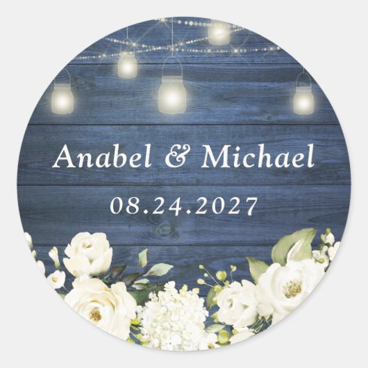 Autocollant pour pot Mason en Bois Bleu Rustique F (Devant)