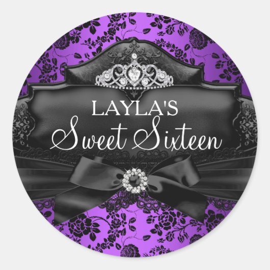 Autocollant Pretty Tiara & Bow Violet Sweet 16 (Devant)