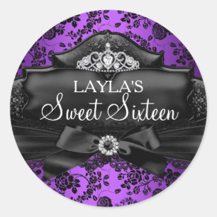 Autocollant Pretty Tiara & Bow Violet Sweet 16