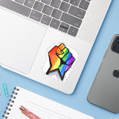 Autocollant Progress Pride Fist (Ordinateur portable avec iPhone)