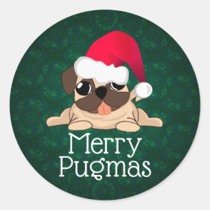 Autocollant Pug de Noël, 3 pouces (feuille de 6)