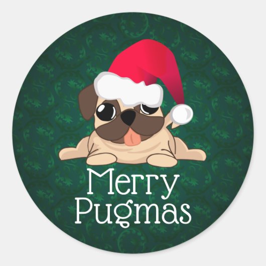 Autocollant Pug Noël, 3 pouces (feuille de 6) (Devant)