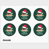 Autocollant Pug Noël, 3 pouces (feuille de 6) (Feuille)