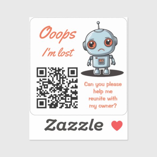 Autocollant QR Code de Retour d'Objet Perdu Robot  (Feuille)