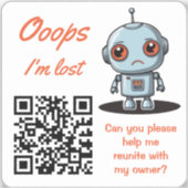 Autocollant QR Code de Retour d'Objet Perdu Robot  (Recto)