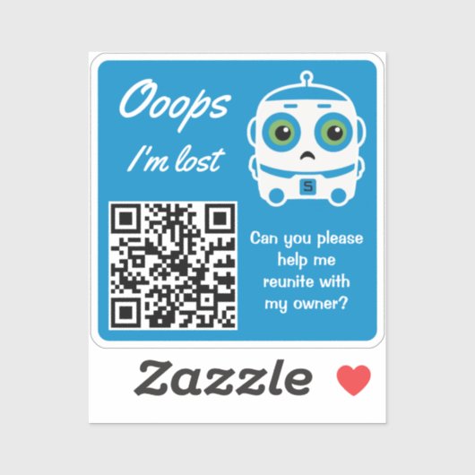 Autocollant QR Code de Retour d'Objet Perdu Robot (Feuille)