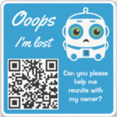 Autocollant QR Code de Retour d'Objet Perdu Robot (Recto)