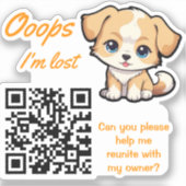 Autocollant QR de retour d'objet perdu Chiot adora (Recto)