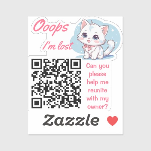 Autocollant QR Objets Trouvés Fluffy Rose (Feuille)