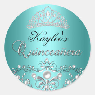 Autocollant Quinceanera Damassé Perle Argent et Sa