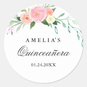 Autocollant Quinceanera d'aquarelle végétale