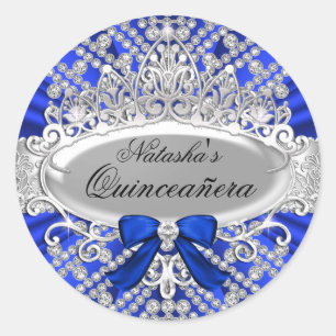 Autocollant Quinceañera Diamant Bleu & Tiare