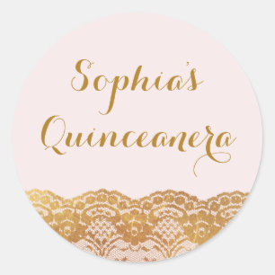 Autocollant Quinceanera en dentelle d'or rose