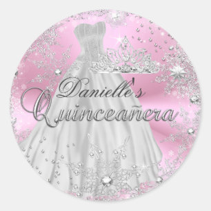 Autocollant Quinceanera Flocon de Neige Étincelant