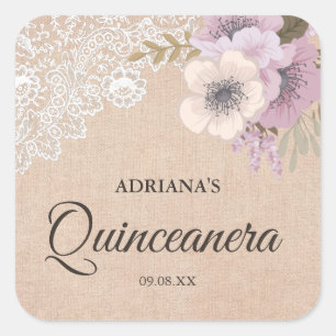 Autocollant Quinceanera Floral Rose Tissu Burlap R