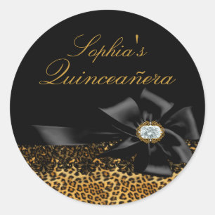 Autocollant Quinceanera Léopard Noir & Arc