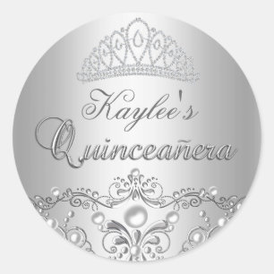 Autocollant Quinceanera Perle Damassé Argenté