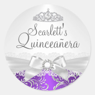 Autocollant Quinceanera Pretty Tiara & Bow Violet