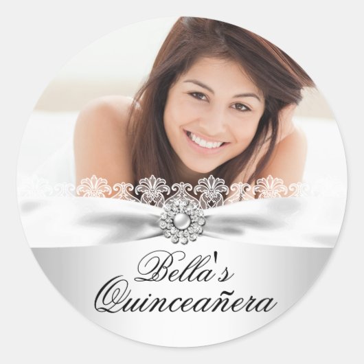Autocollant Quinceanera Silver Bow & Lace (Devant)