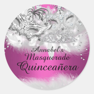 Autocollant Quinceanera Strass Rose Chaud Mascarad