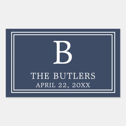 Autocollant rectangulaire bleu marine moderne (Devant)