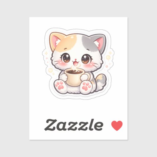 Autocollant Rectangulaire Chat Café Mignon – Chat  (Feuille)