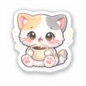 Autocollant Rectangulaire Chat Café Mignon – Chat  (Recto)