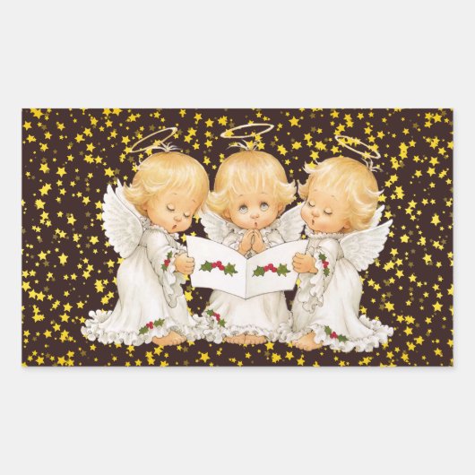 Autocollant rectangulaire d'anges chantant Noël mi (Devant)