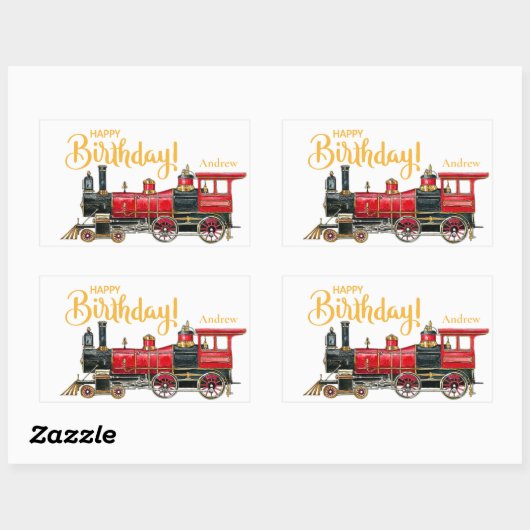 Autocollant rectangulaire d'anniversaire de train (Feuille)