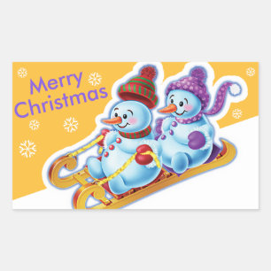Autocollant rectangulaire de Noël Snowmen Sports d