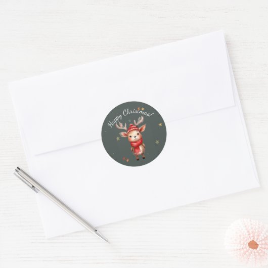 AUTOCOLLANT RENNE RÉTRO NOËL JOYEUX (Enveloppe)