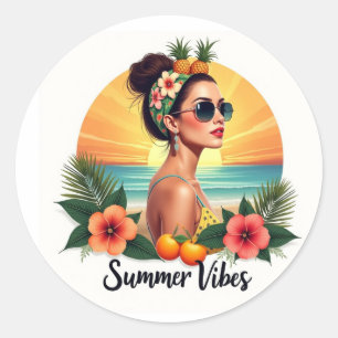 Autocollant Rétro Coucher de Soleil Fille Boho Été