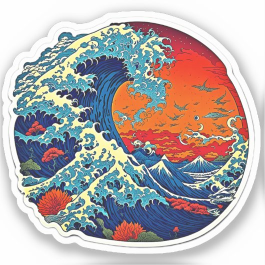 Autocollant rétro japonais Wave - Art Vintage Supe (Recto)