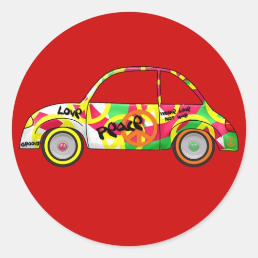 Autocollant Retro Love Peace Retro 60's 70's Car (Devant)