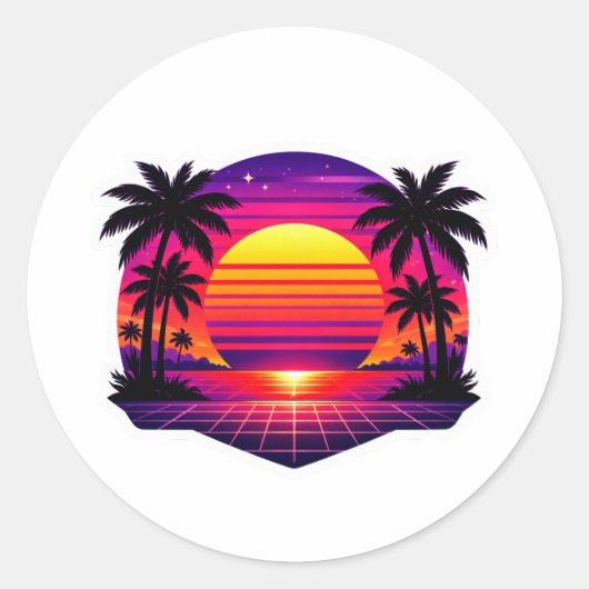 Autocollant Rétro Synthwave des Années 80 Palmier  (Devant)