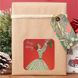 autocollant rétro vintage Christmas lady Vacances