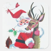 Autocollant rétro vintage Noël Père Noël rennes (Devant)