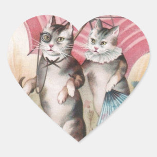 Autocollant romantique de chats victoriens