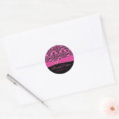 Autocollant rond 1,5 po rose et noir Damask (Enveloppe)