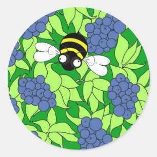 Autocollant rond abeille myrtille