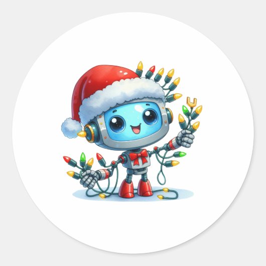 Autocollant Rond Anniversaire Noël Robot Mignon (Devant)