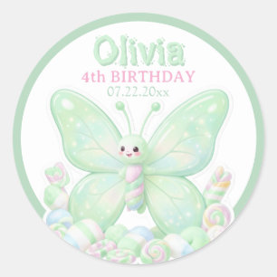 Autocollant rond anniversaire papillon vert menthe