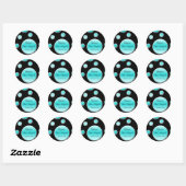 Autocollant rond Aqua et Black Polka Dot 1,5 po (Feuille)