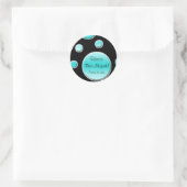 Autocollant rond Aqua et Black Polka Dot 1,5 po (Sac)