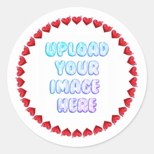 Autocollant Rond avec Bordure en Forme de Coeur av